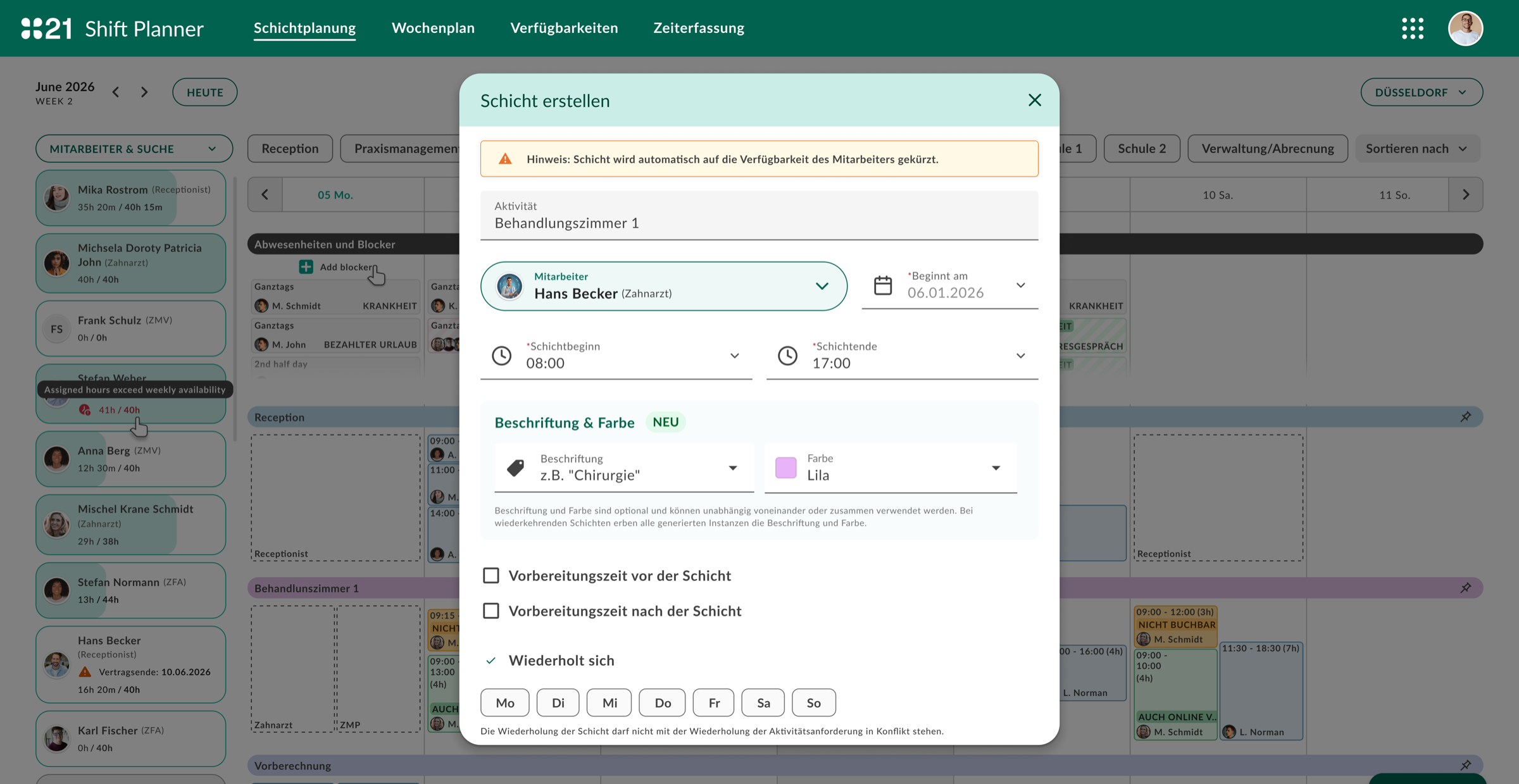 Shift Planner — weekly rota for clinic staff