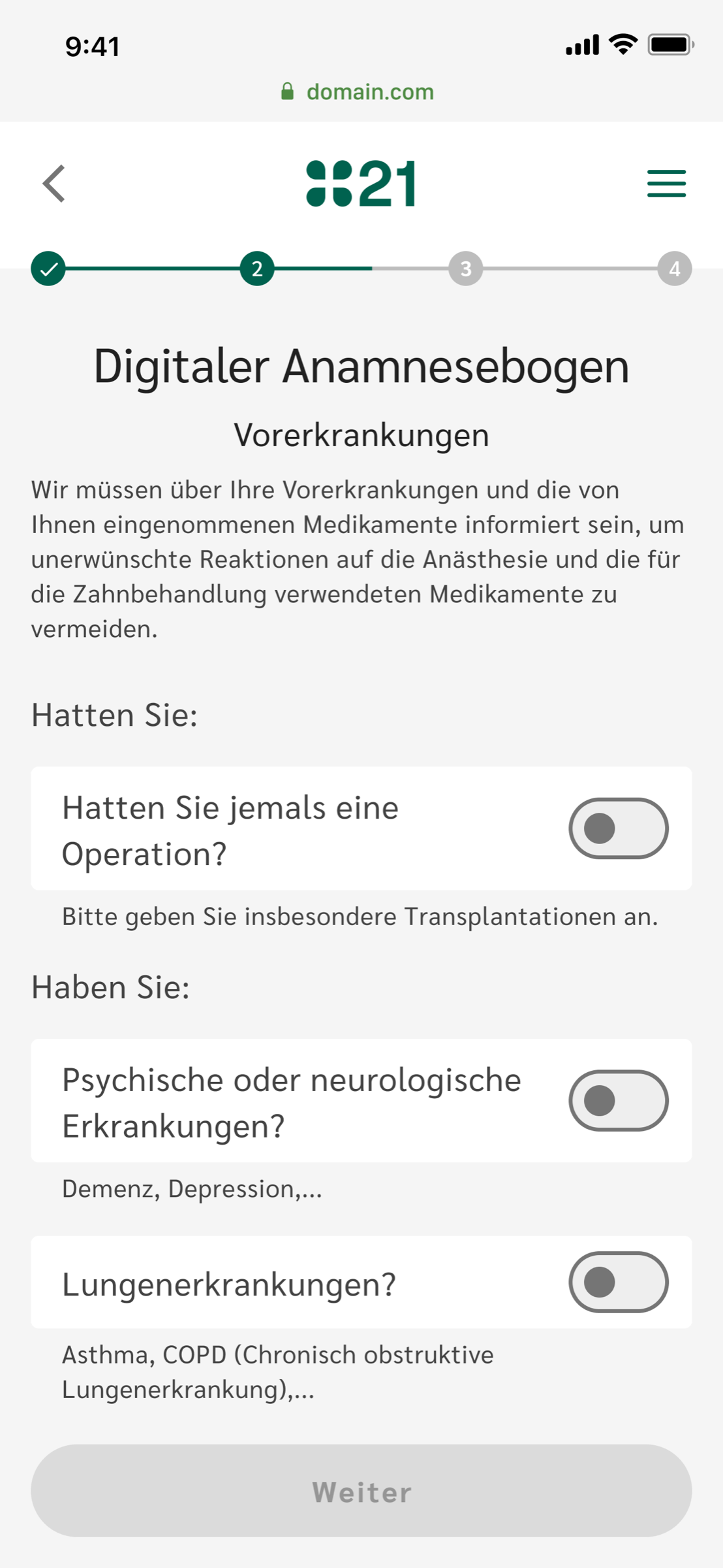 Vorerkrankungen — pre-existing conditions section