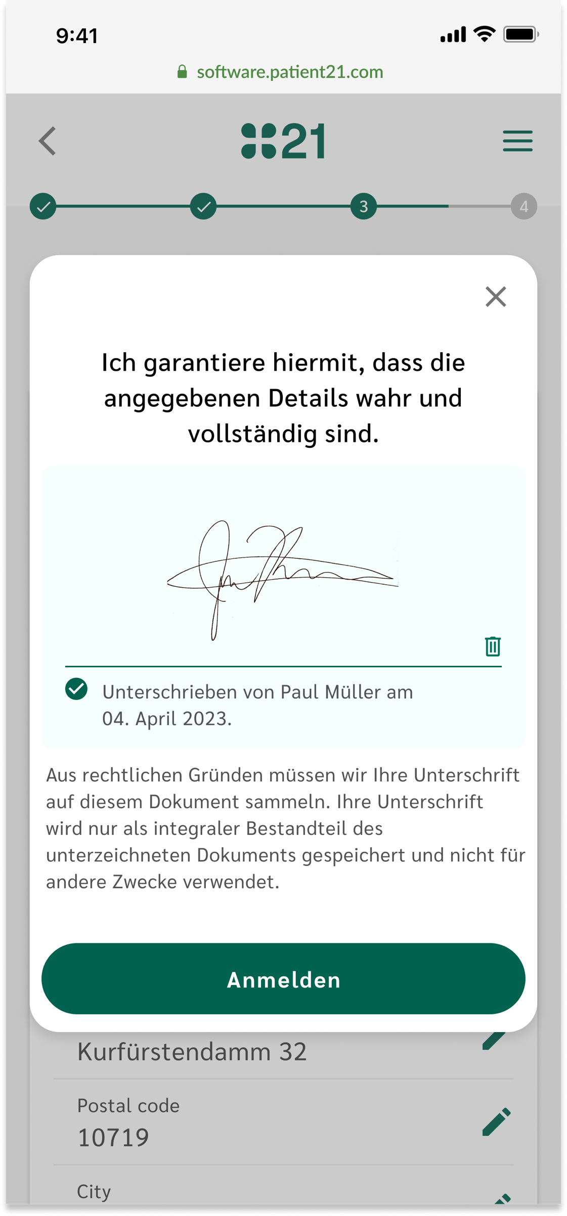 Signature step on mobile