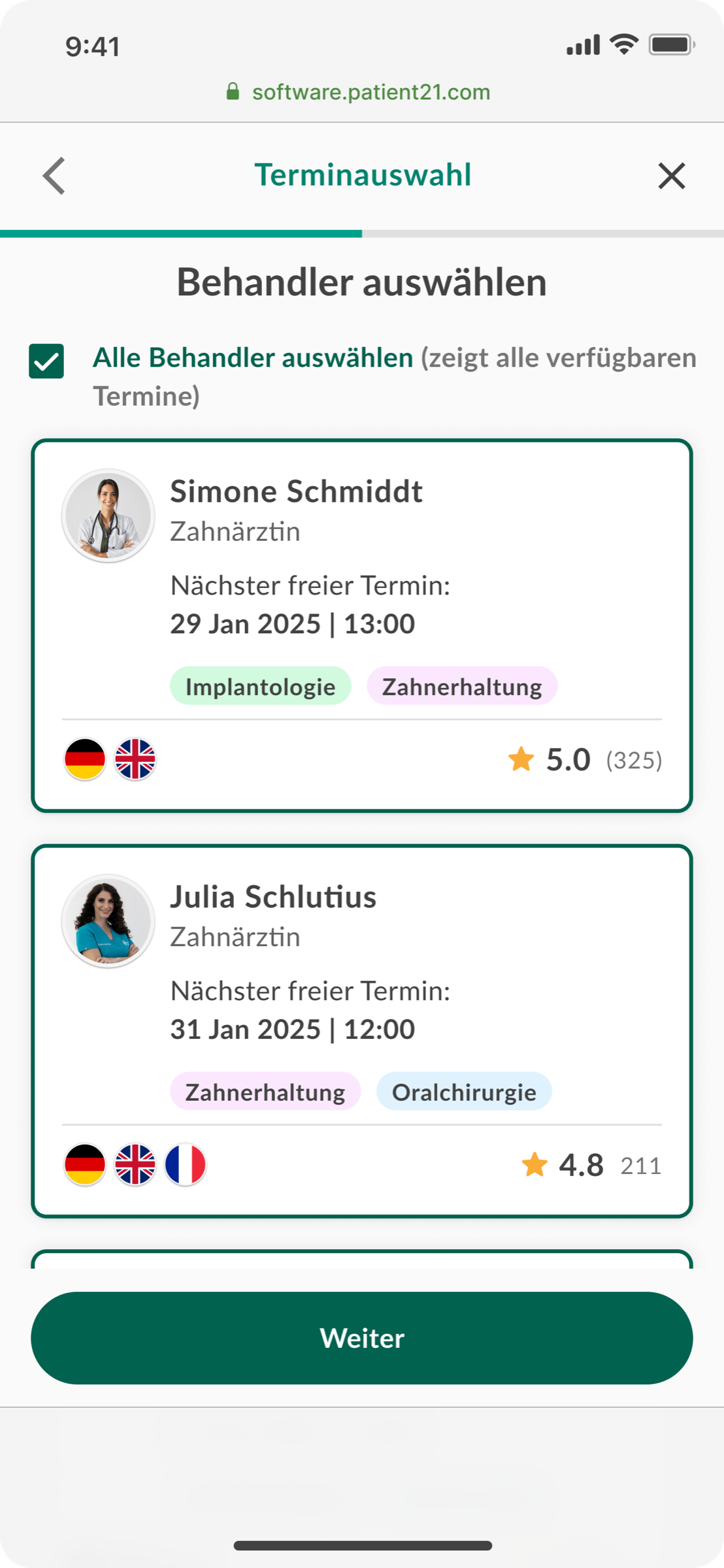 Practitioner picker with ratings and specialties