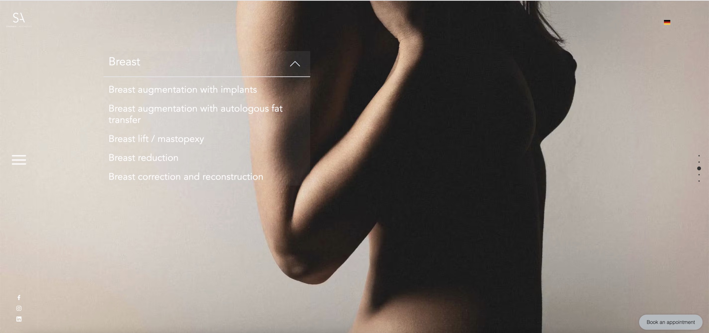Old navigation — Breast sub-category dropdown
